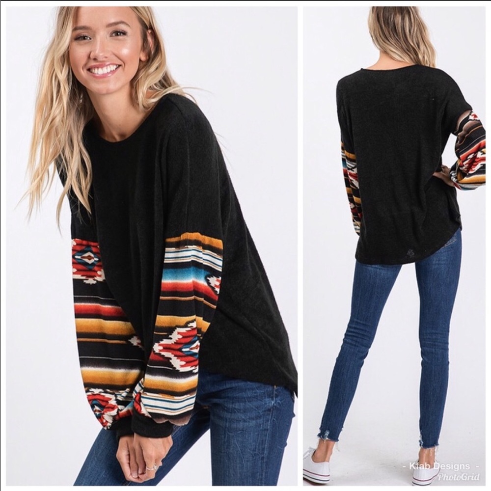 LAST ONE. Soft Aztec Balloon Sleeve Top - Picture 3 of 3